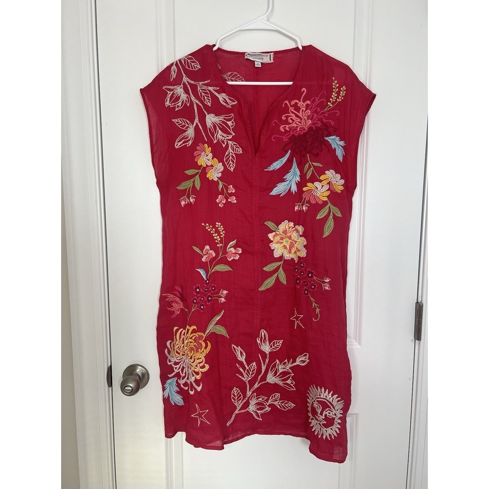 Johnny Was Playa Dress Embroidered Floral Sun Moon Boho Beach Vacation Medium
